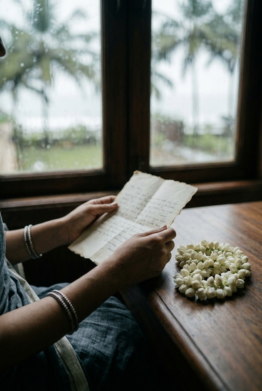 Handwritten letters on handmade cotton rag paper with fresh jasmine strings
